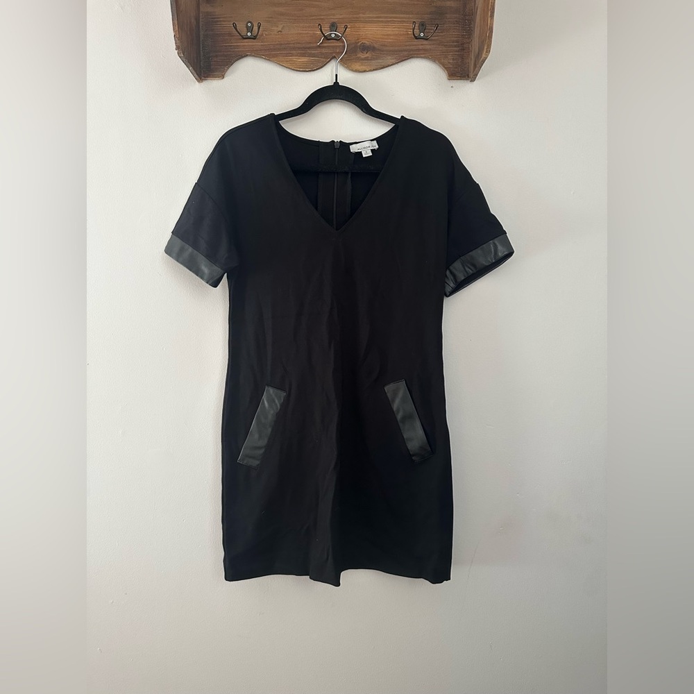 Allison Joy Black Mini Dress with Leather Details
